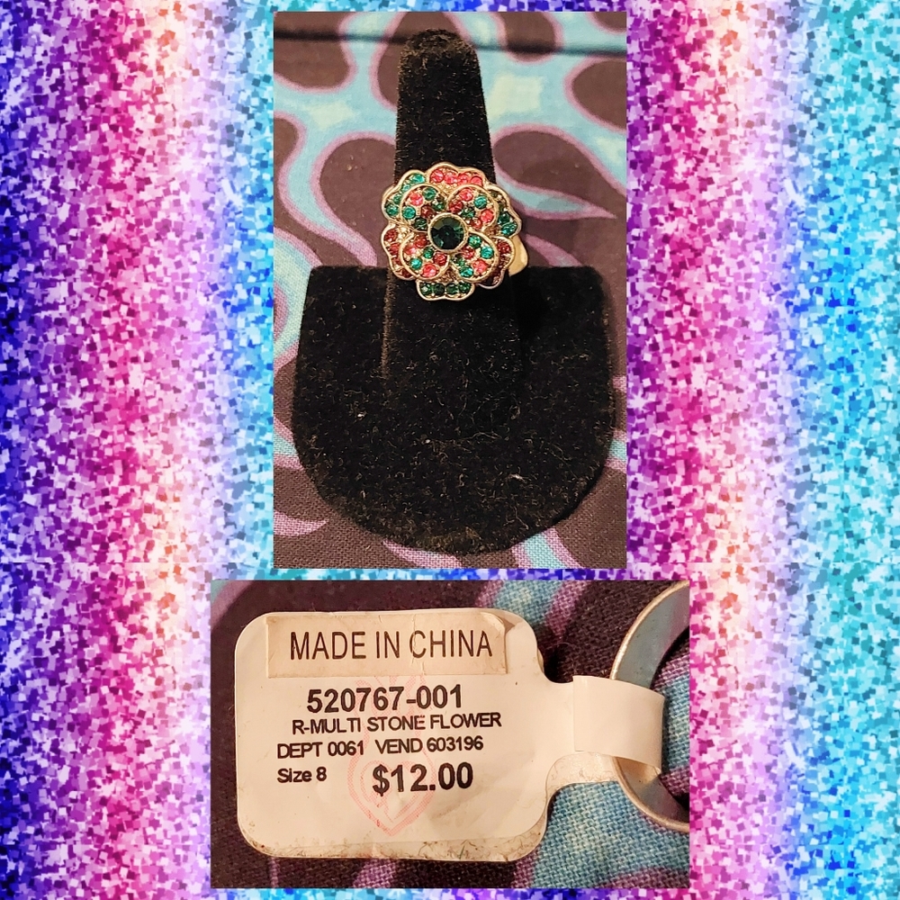 Torrid brand Small Silver/Multicolor Double Flower Ring Sz 8